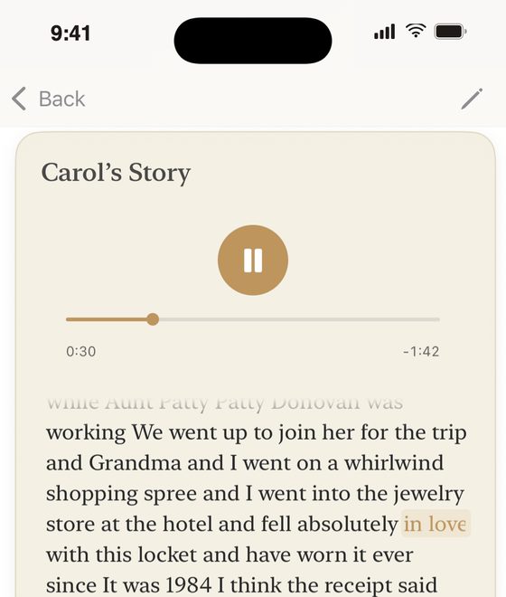 A recorded story with its transcript
